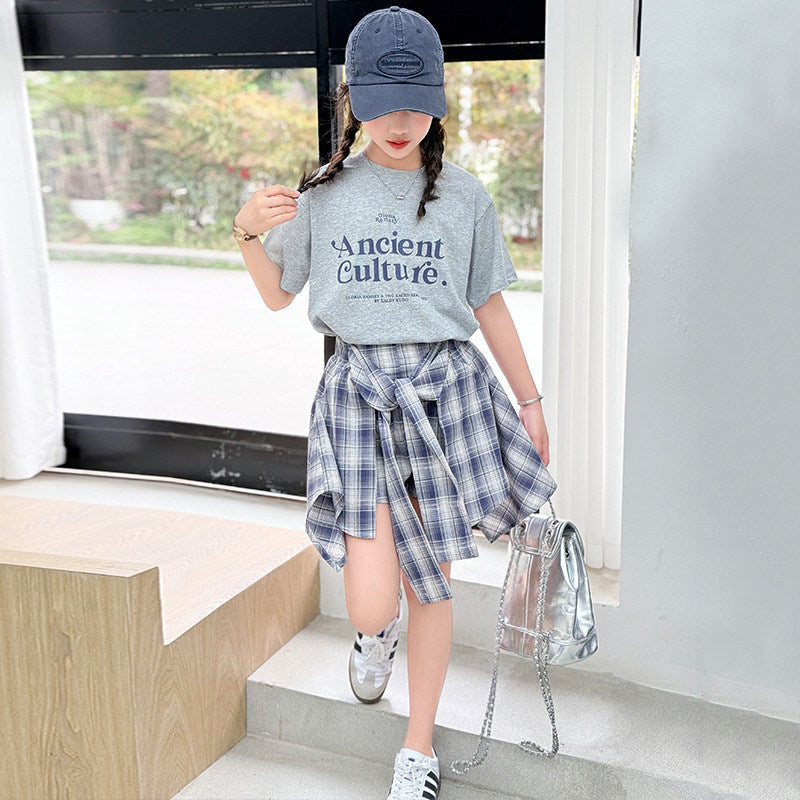Girls Letter Print T-Shirt & Skirt Set – Korean Kids Outfit Nepal | Tudoholic