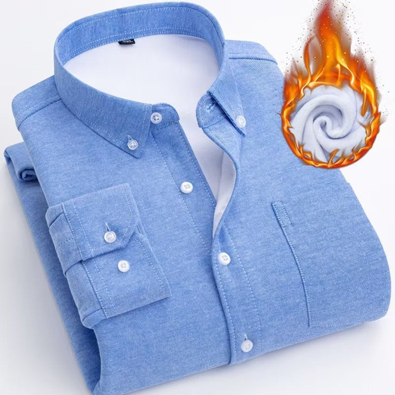 STOCK-Men’s Fleece-Lined Oxford Long Sleeve Shirt Autumn Winter