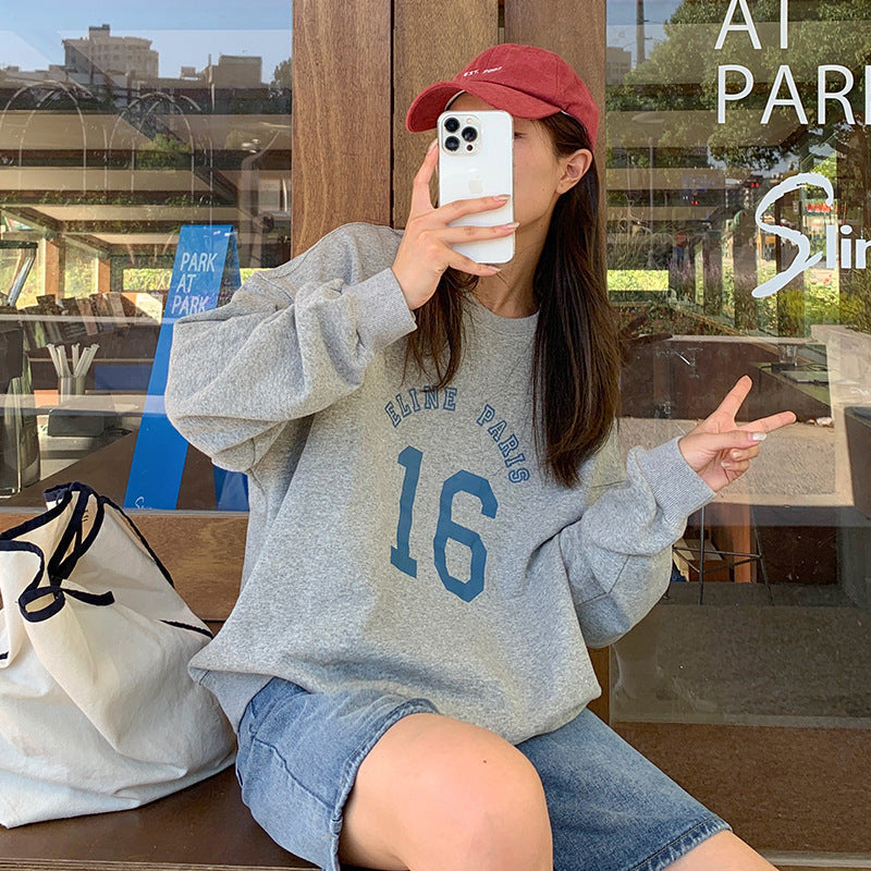 Women’s Retro Letter Print Loose Sweatshirt