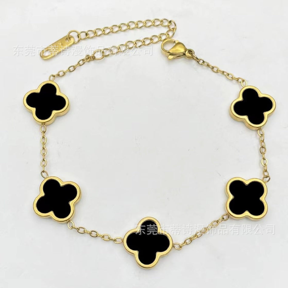 Titanium Steel Four-Leaf Clover Double-Sided Bracelet