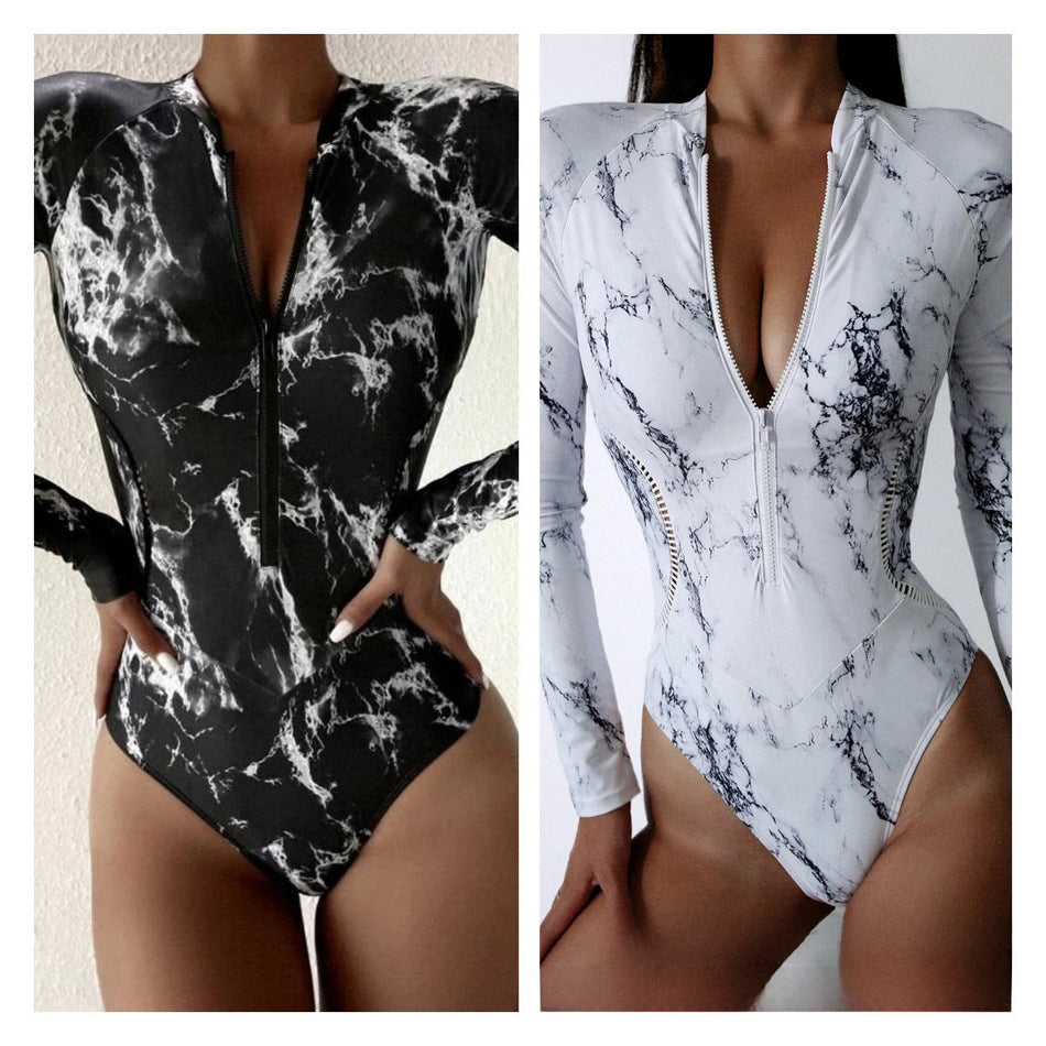 Women’s Long-Sleeved Zipper One-Piece Swimsuit