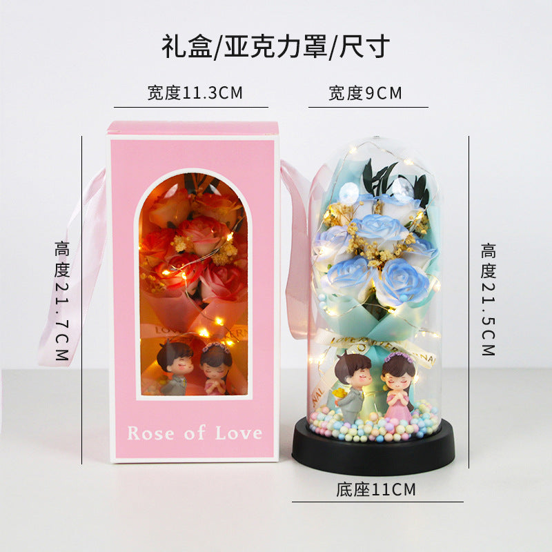 Simulated Rose Eternal Flower Glass-Covered Gift Bouquet