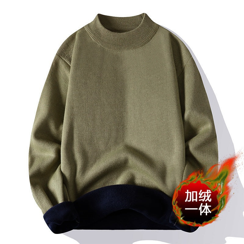 Men’s Fleece-Lined Half Turtleneck Sweater Thickened Velvet