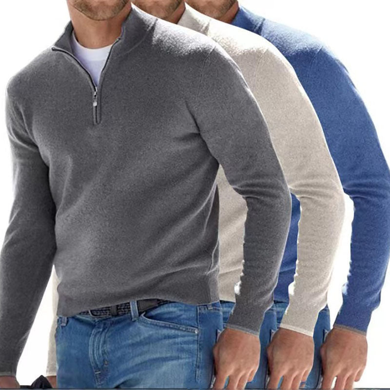 Men’s Plush Zip Polo – Long Sleeve V-Neck Casual Top