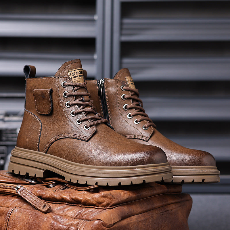 High-Top Retro Leather Boots – Rugged & Stylish