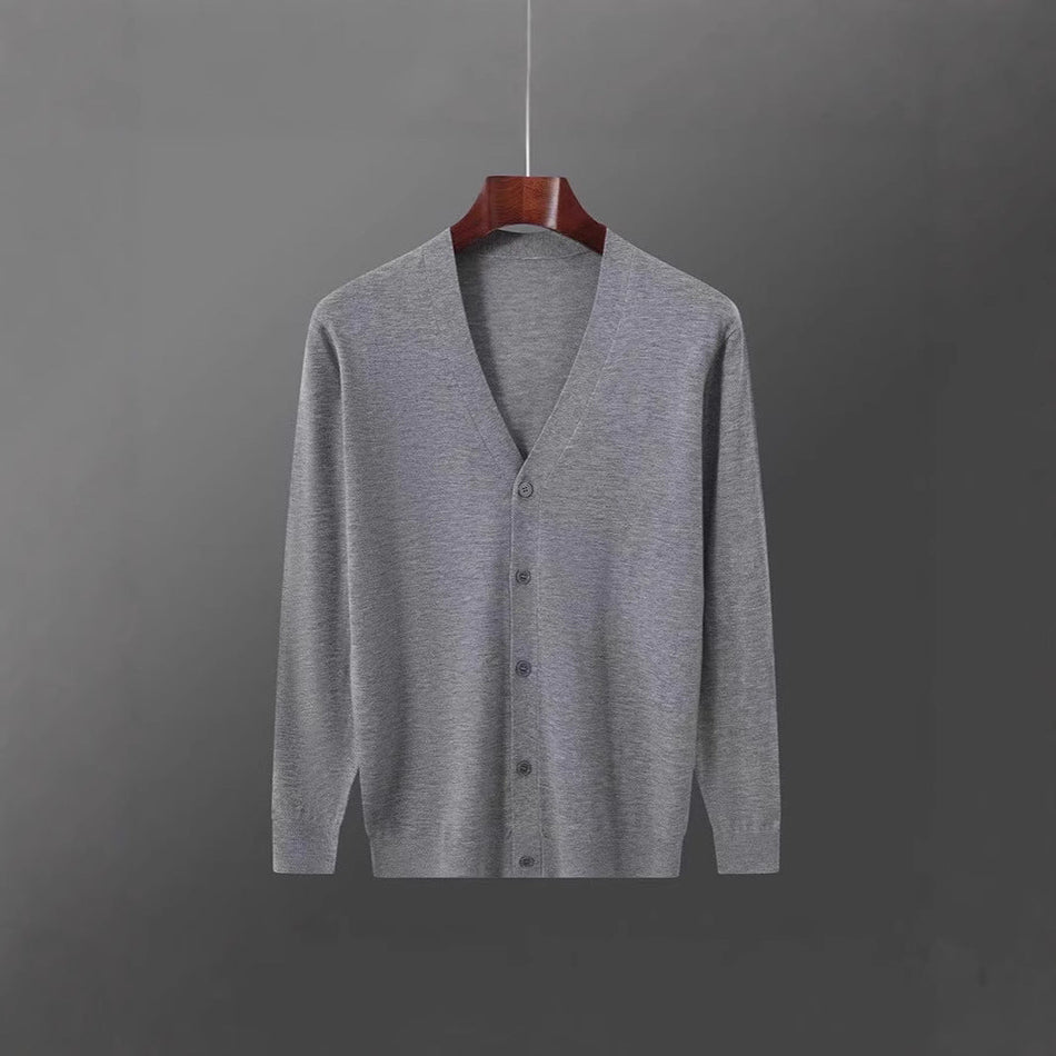 Men’s V-Neck Wool Sweater Cardigan Long-Sleeve