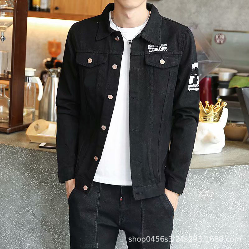 Korean Style Ripped Men’s Denim Jacket – Autumn Winter