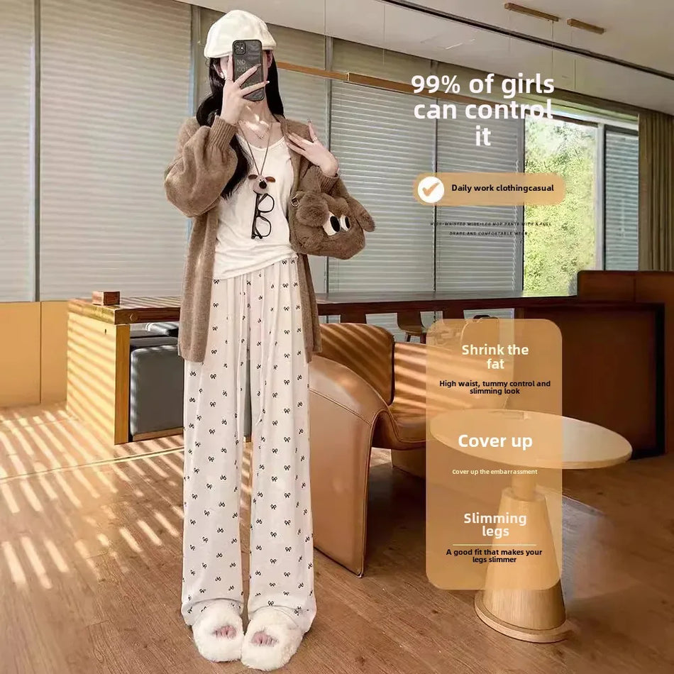 Bow Wide-Leg Yamamoto Pants for Women – Autumn