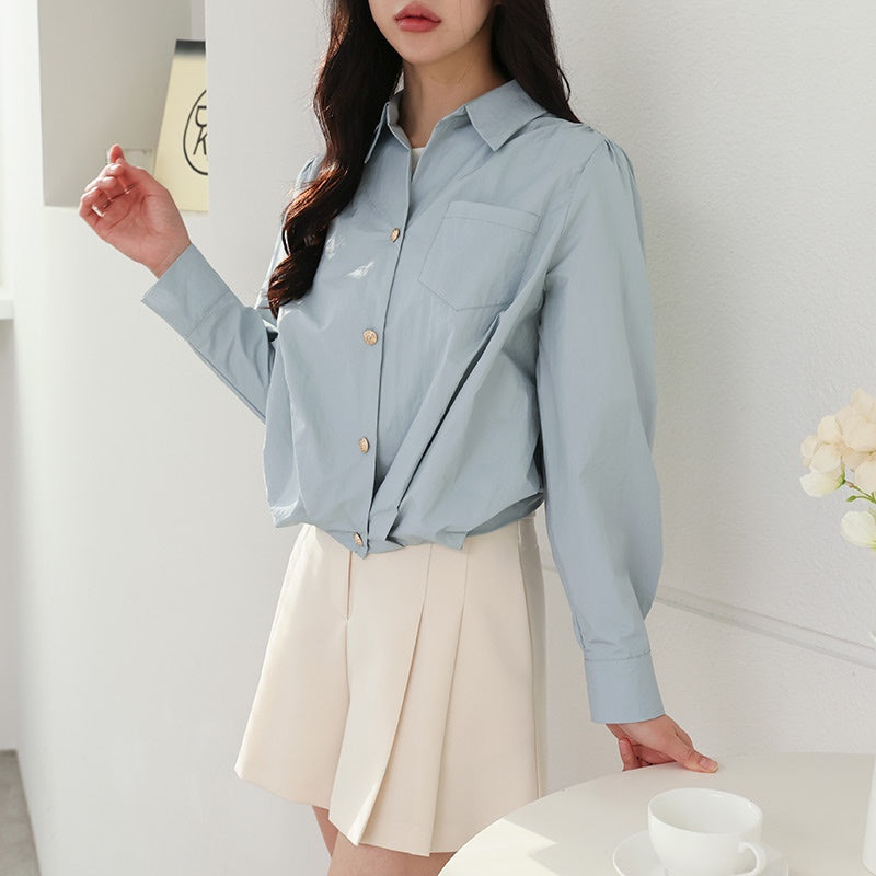 Korean Style Women’s Solid Color Lapel Shirt – Spring
