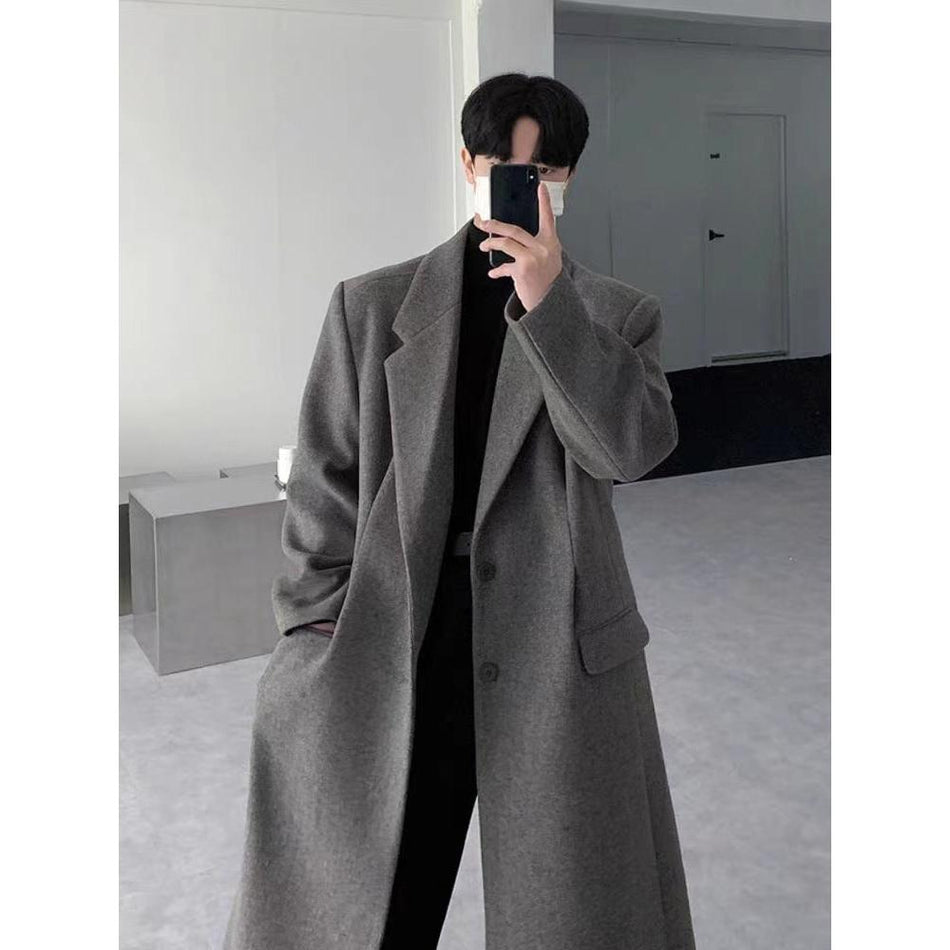 Men’s Woolen Knee-Length Coat Autumn Winter British Korean Style