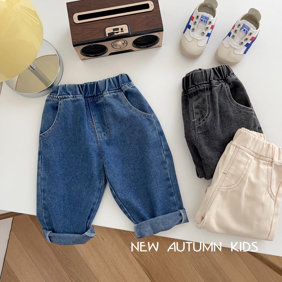 Children’s Solid Color Jeans Soft Casual Pants Boys 0-5 Yrs