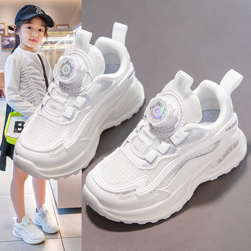 Kids’ White Sneakers Girls Boys Mesh Breathable Shoes