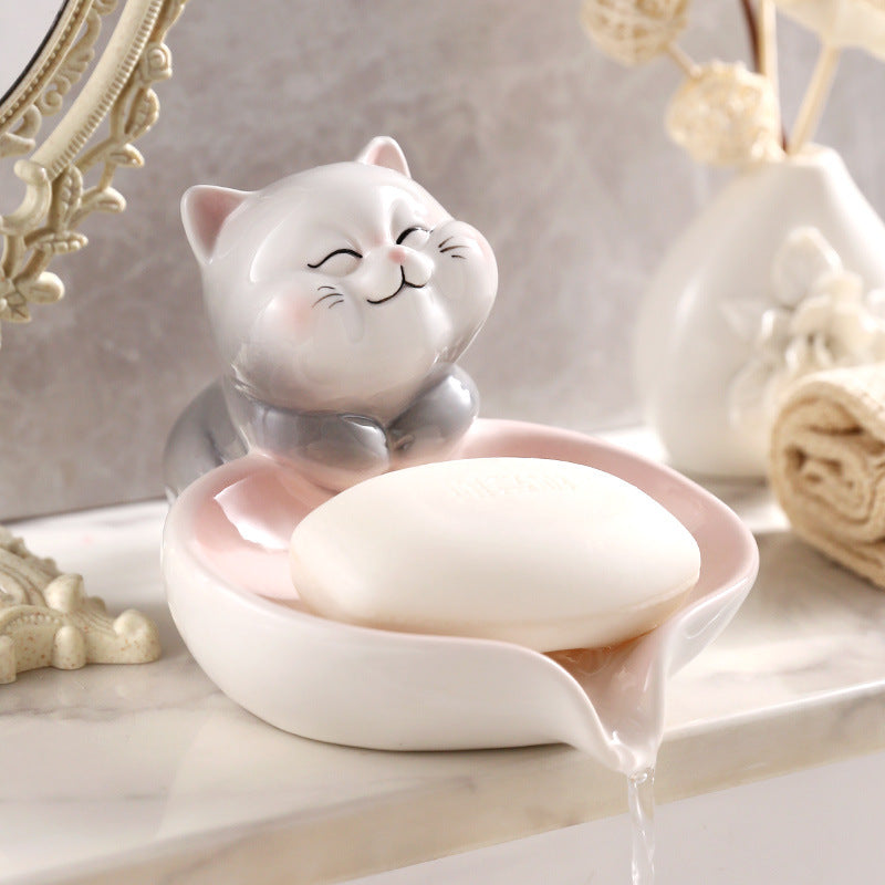 Punch-Free Dolphin Ceramic Soap Box Bathroom Drain Rack