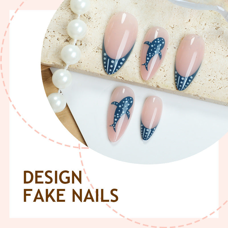 Cartoon Shark Almond-Shaped Blue Ocean 24-Piece Fake Nails