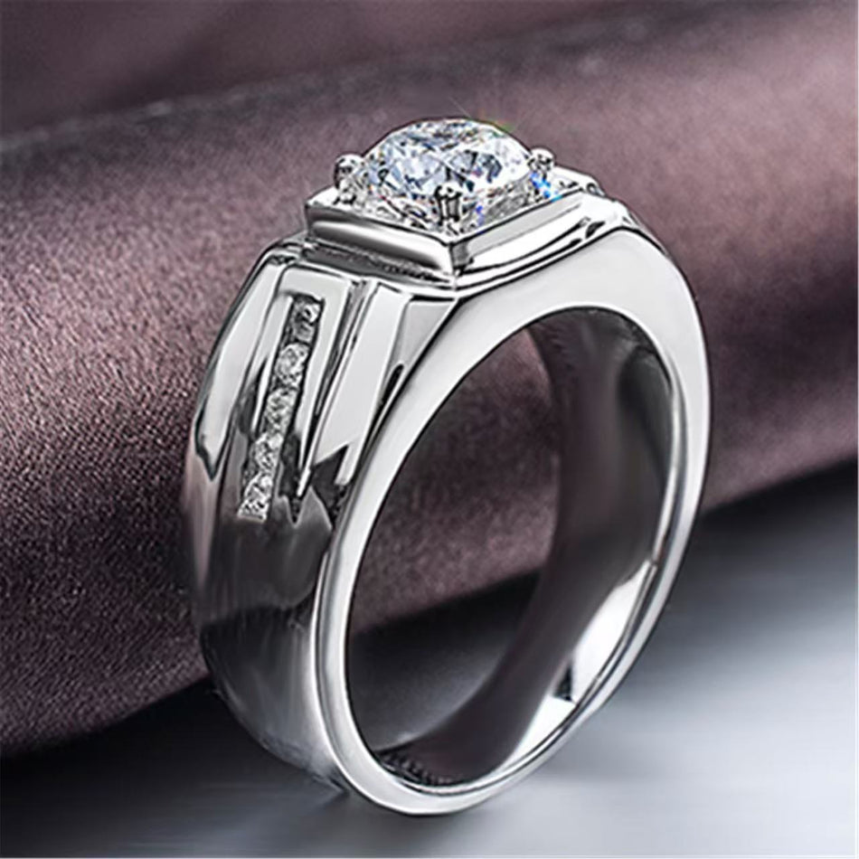 Men’s 925 Platinum Plated Moissanite Ring