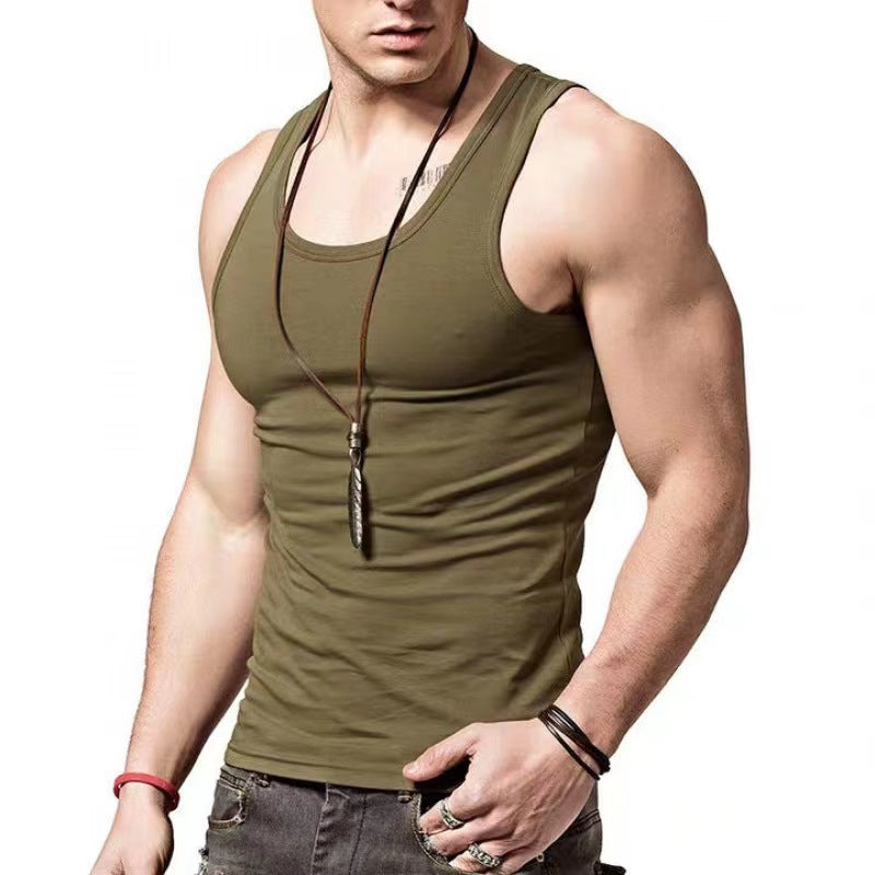 Men's Army Green Cotton Vest – Slim Fit Summer Sports Shirt