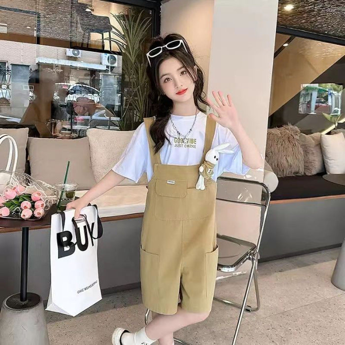 Girls Korean Summer Set – Solid T-Shirt Pants Outfit – Outfit Sets – Image 6