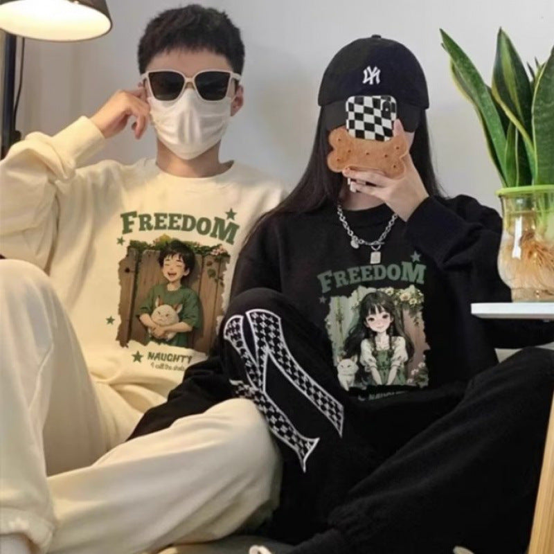 Men’s Printed Round Neck Sweatshirt – Warm Fleece Casual Top