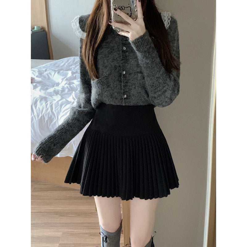 Pure Wish White Wool A Line Skirt High Waist Slim Fit Style!