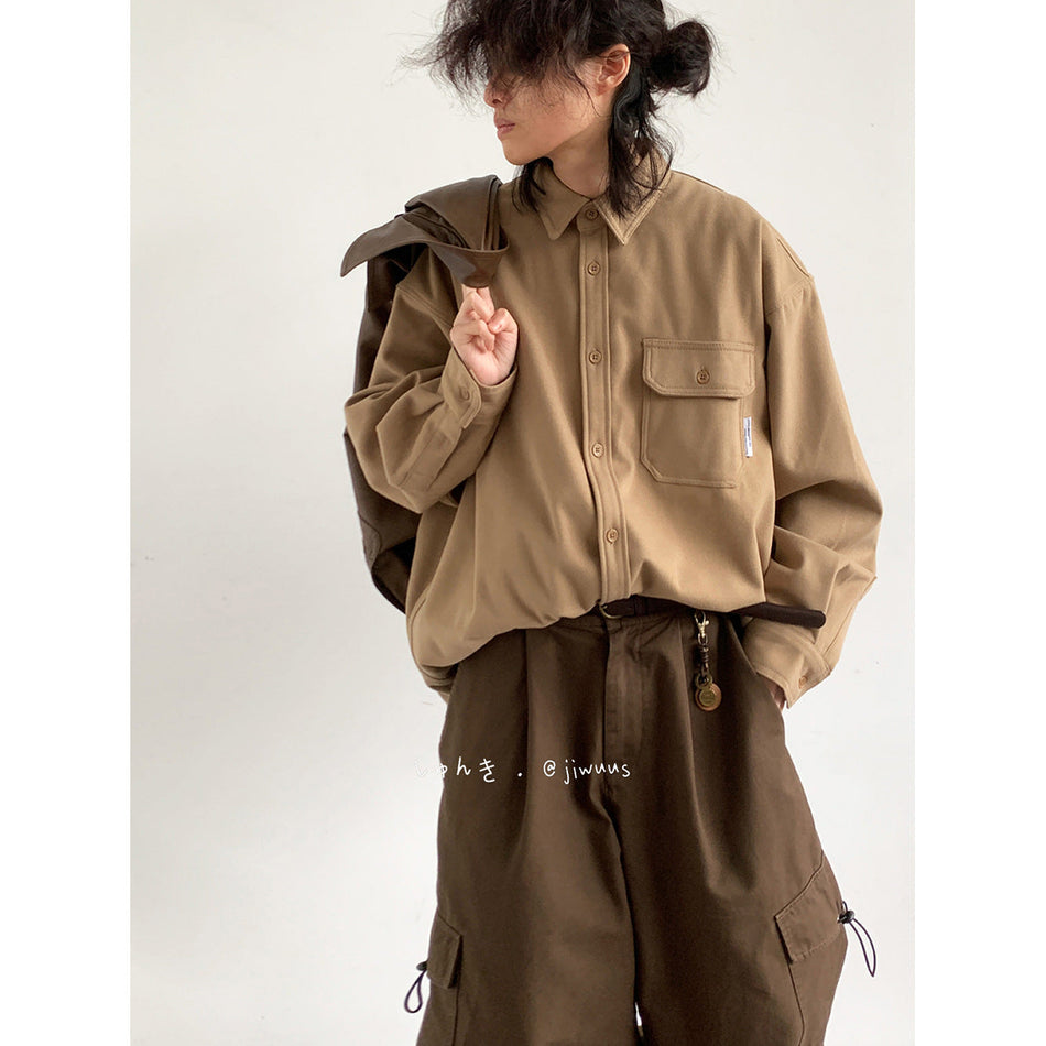 Japanese Retro Men’s Overshirt Solid Color Workwear