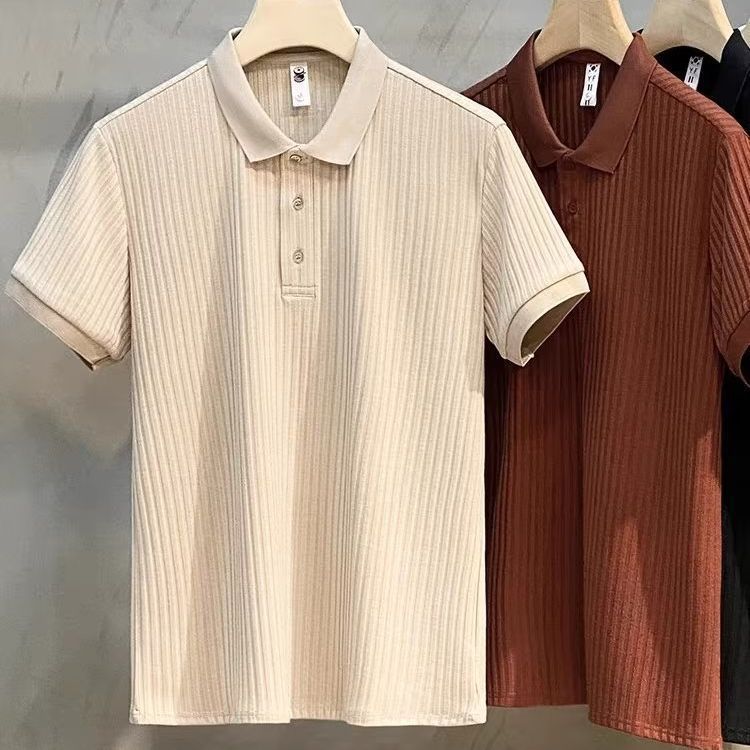 Japanese Style Men's Knitted Stripe Solid Color Polo Shirt