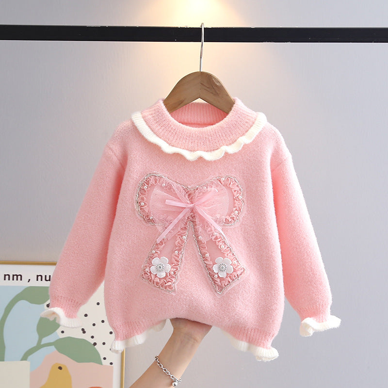 Girls’ Lace Sweater – Autumn Winter Stylish Knitwear
