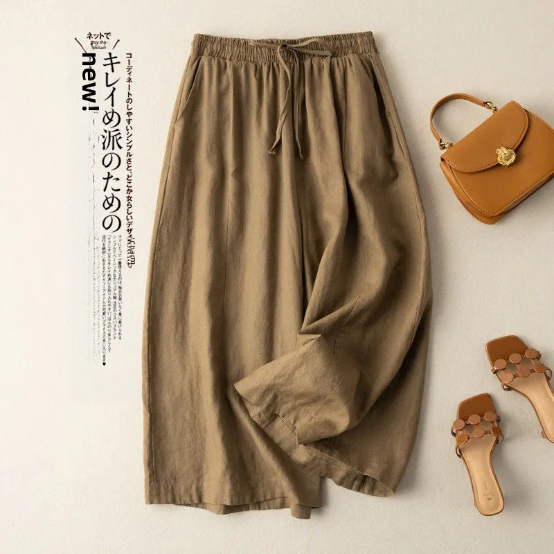 INSTOCK-Cotton-Linen Cropped Wide-Leg Pants – High Waist & Breezy