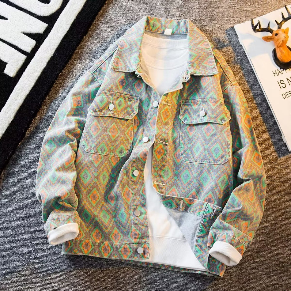 Men’s Cashew Flower Denim Jacket Retro Style 2026