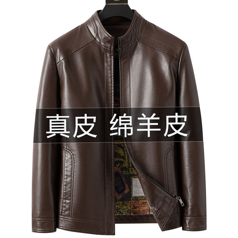 INSTOCK-Men's Goatskin Leather Jacket & Autumn Winter Plus Size