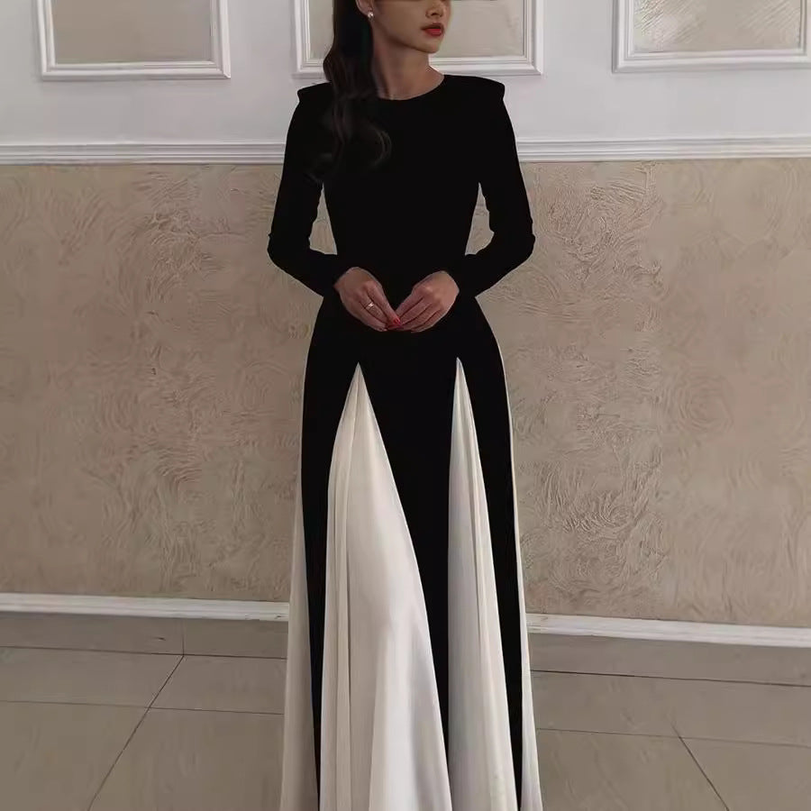 2026 Contrast Color Long Sleeve Dress - INS Leisure Loose Autumn