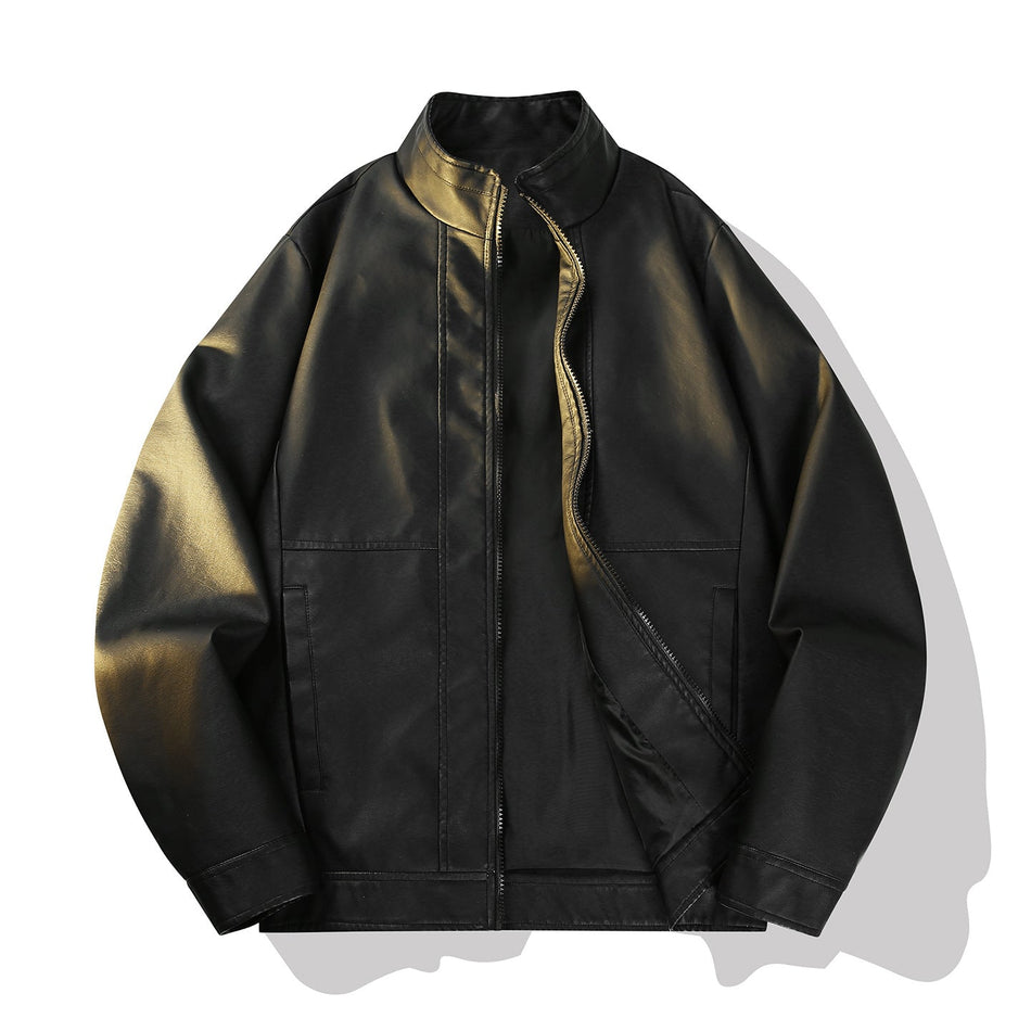 2025 Men’s Leather Jacket | Stand Collar Loose Casual Couple