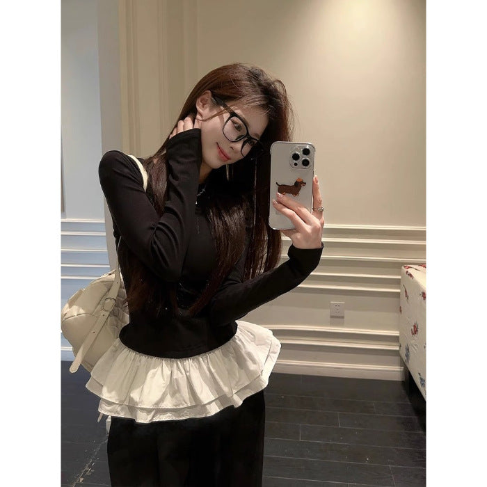 Ballet Lace Contrast Long Sleeve T-Shirt – Slim Fit Hot Girl