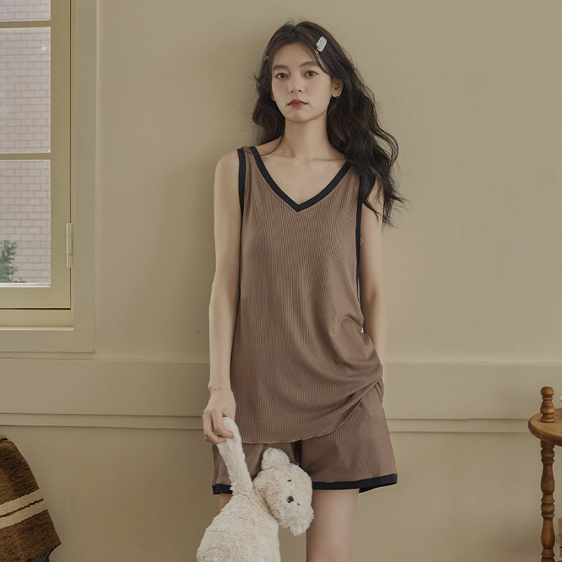 Ice Silk Summer Pajama Set with Chest Pad