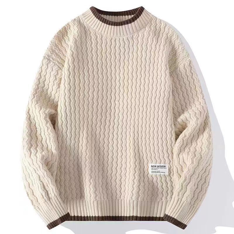 Men’s Crewneck Knitted Fake Two-Piece Winter Sweater