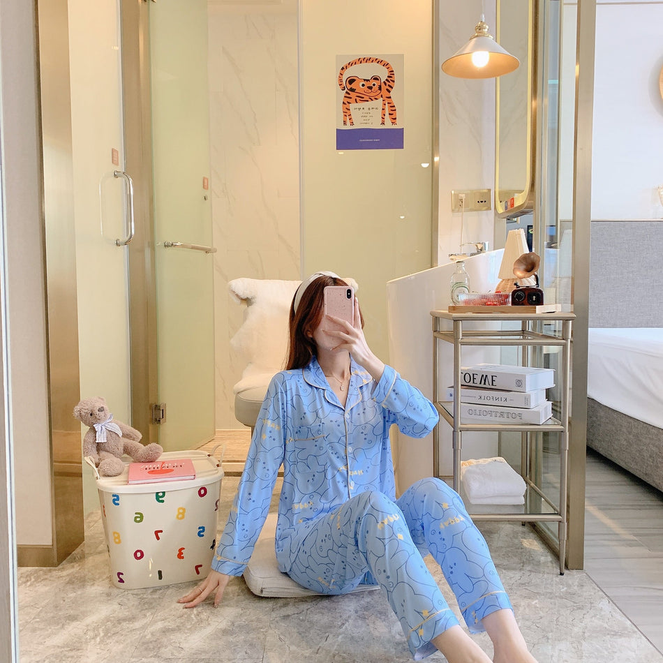 Cute Blue Rabbit Pajama Set – Korean Style Comfort