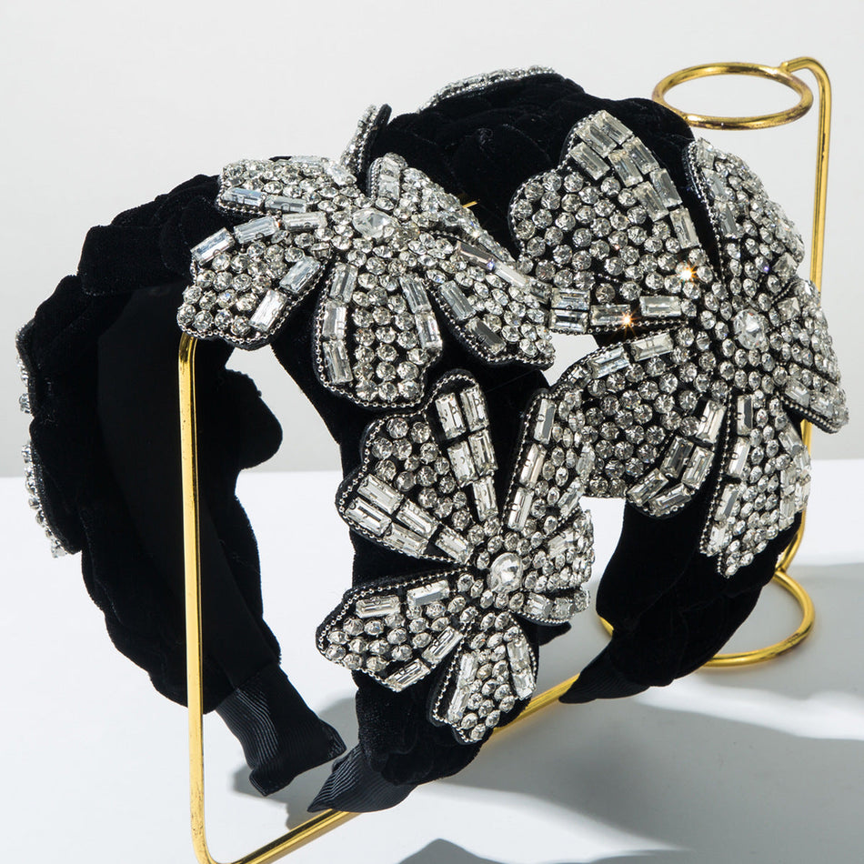Korean Velvet Flower Rhinestone Headband