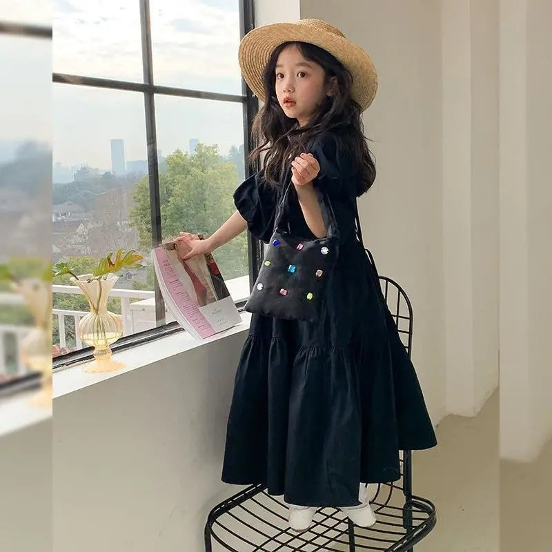 "Girls' Puff Sleeve Tutu Dress – Princess Style Summer Dress"