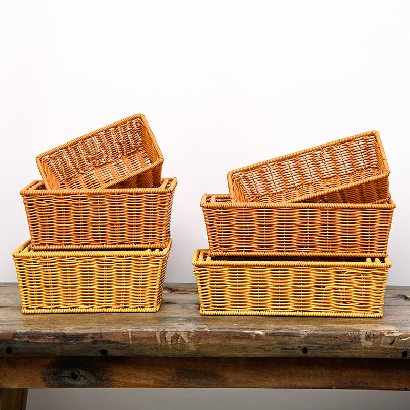 Rectangular Imitation Rattan Desktop Storage Basket