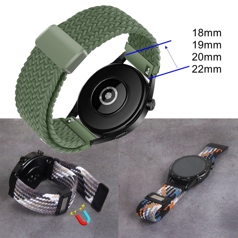Universal Magnetic Woven Loop Watch Strap 18–23mm