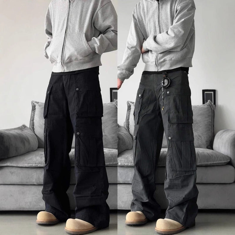 STOCK-Multi-Pocket Cargo Pants Men’s Wide Leg Overalls Summer