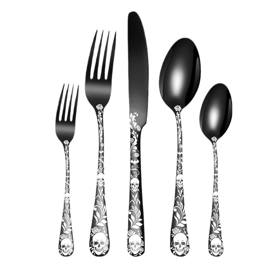 Double Skull Stainless Steel Knife, Fork & Spoon 20-Piece Set