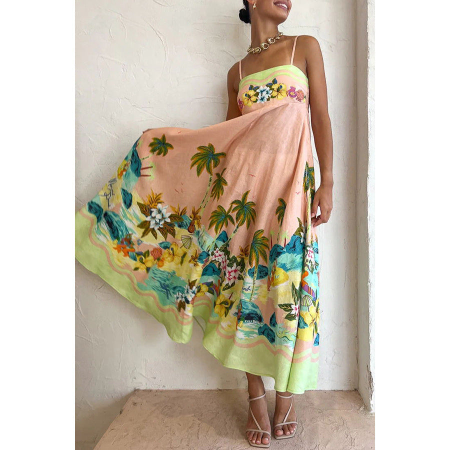Floral High-Waist Strap Dress - Trendy Summer Vacation Wear Nepal