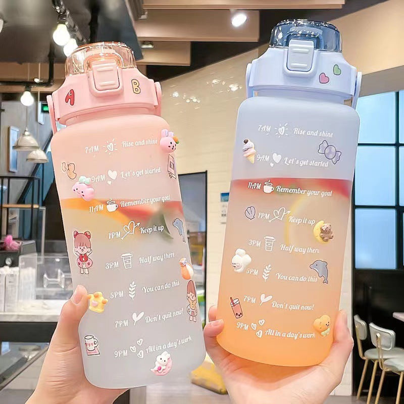 2L Gradient Water Bottle with Straw – Large Summer Cup