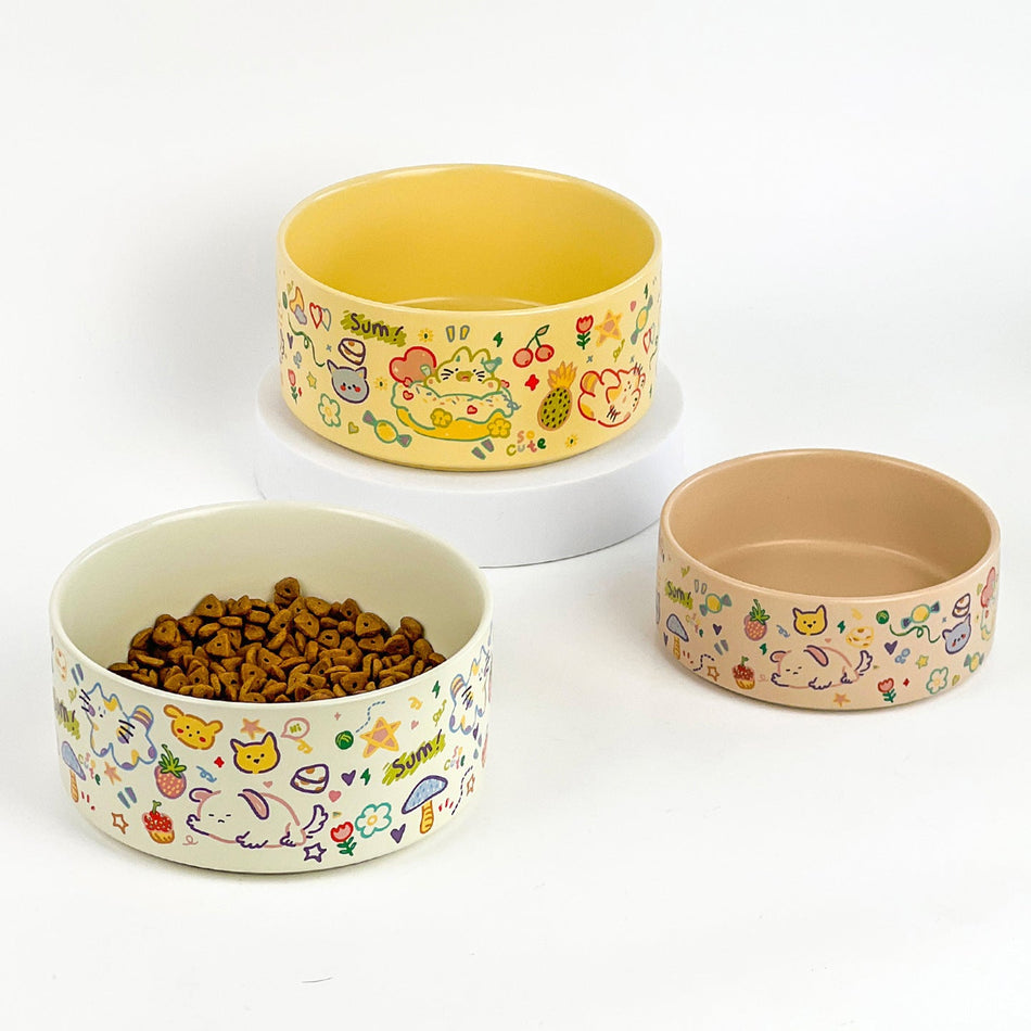 Cute Graffiti Ceramic Cat & Dog Bowl – Anti-Knock & Anti-Black