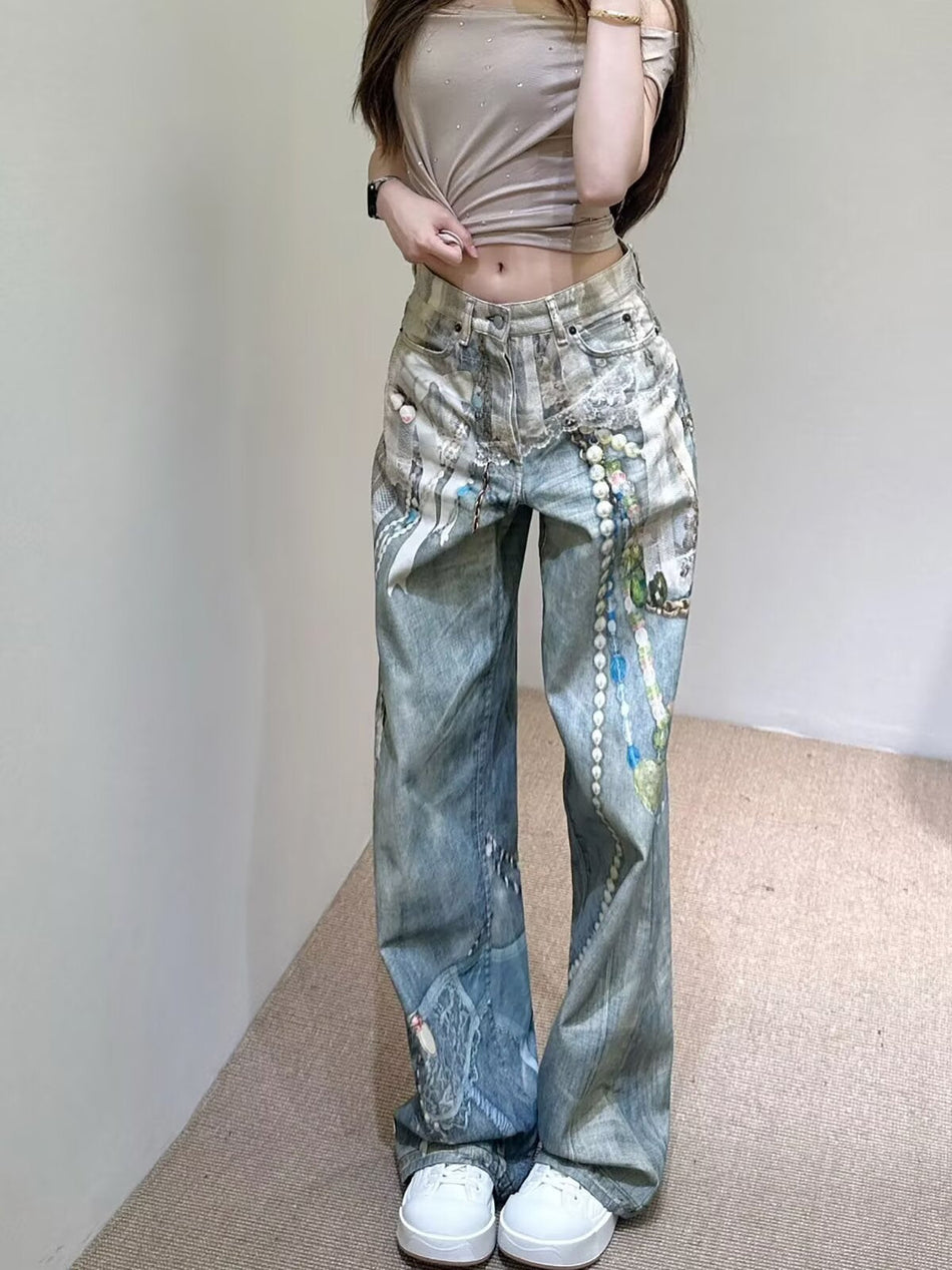 2025 Autumn American High Street Distressed Straight Jeans