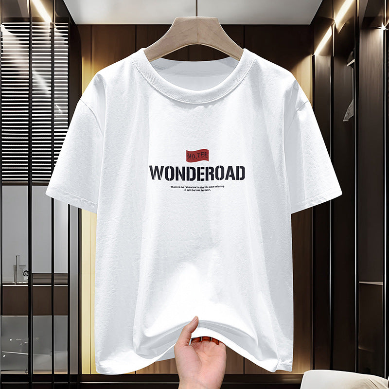 Men's Pure Cotton Letter Print Crew Neck White Short Sleeve