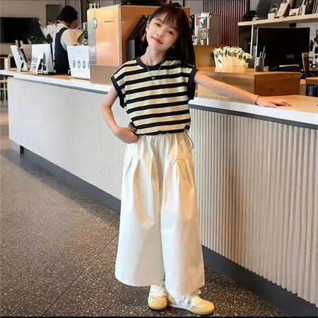 Girls’ Summer 2025 Striped Wide-Leg Two-Piece Set – Summer Kids Fashion Nepal | Tudoholic