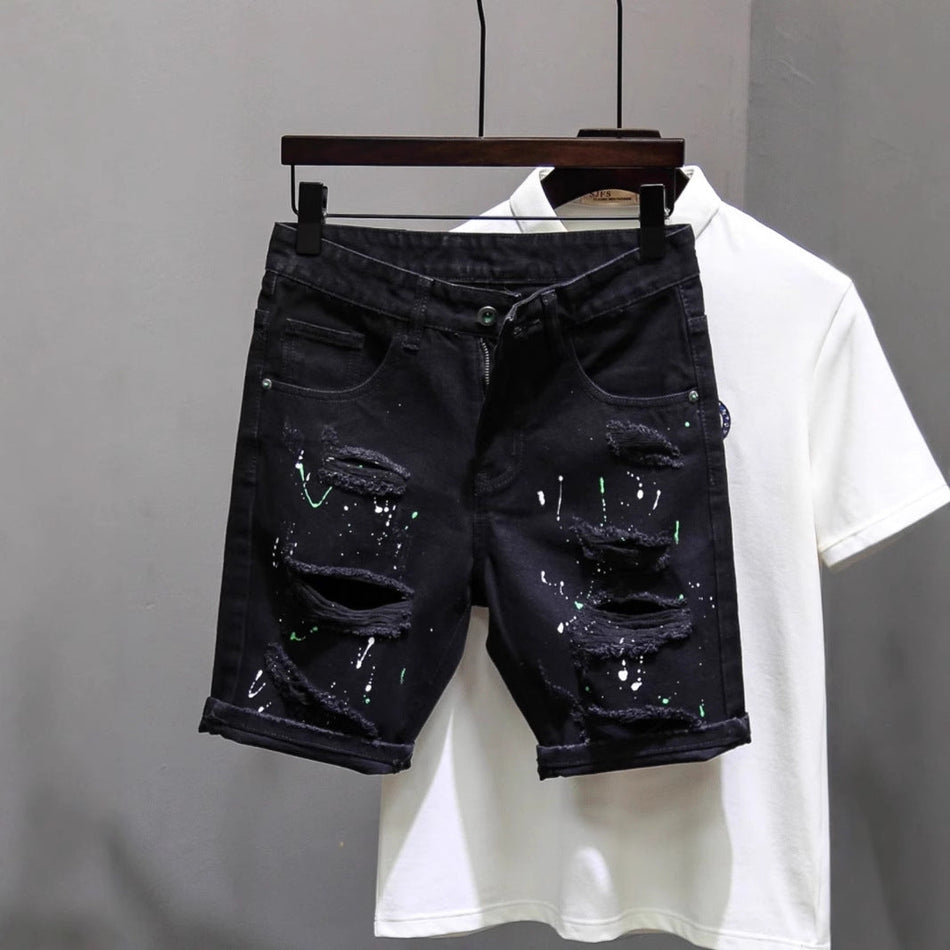 Men’s Slim Mid-Waist Spring Jeans Five-Point Trendy Fit