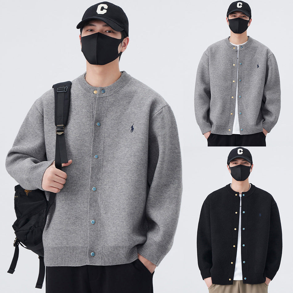 INSTOCK-Autumn Winter Men's Embroidered Cardigan Sweater Jacket
