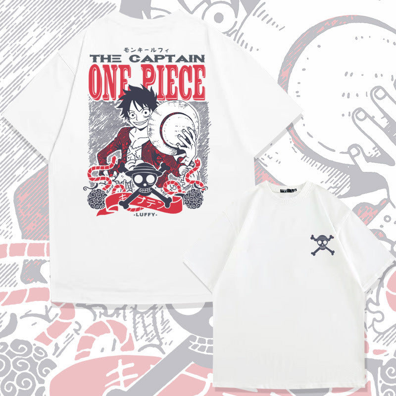 Luffy Japanese Anime Pirate Loose Cotton Short Sleeve T-Shirt